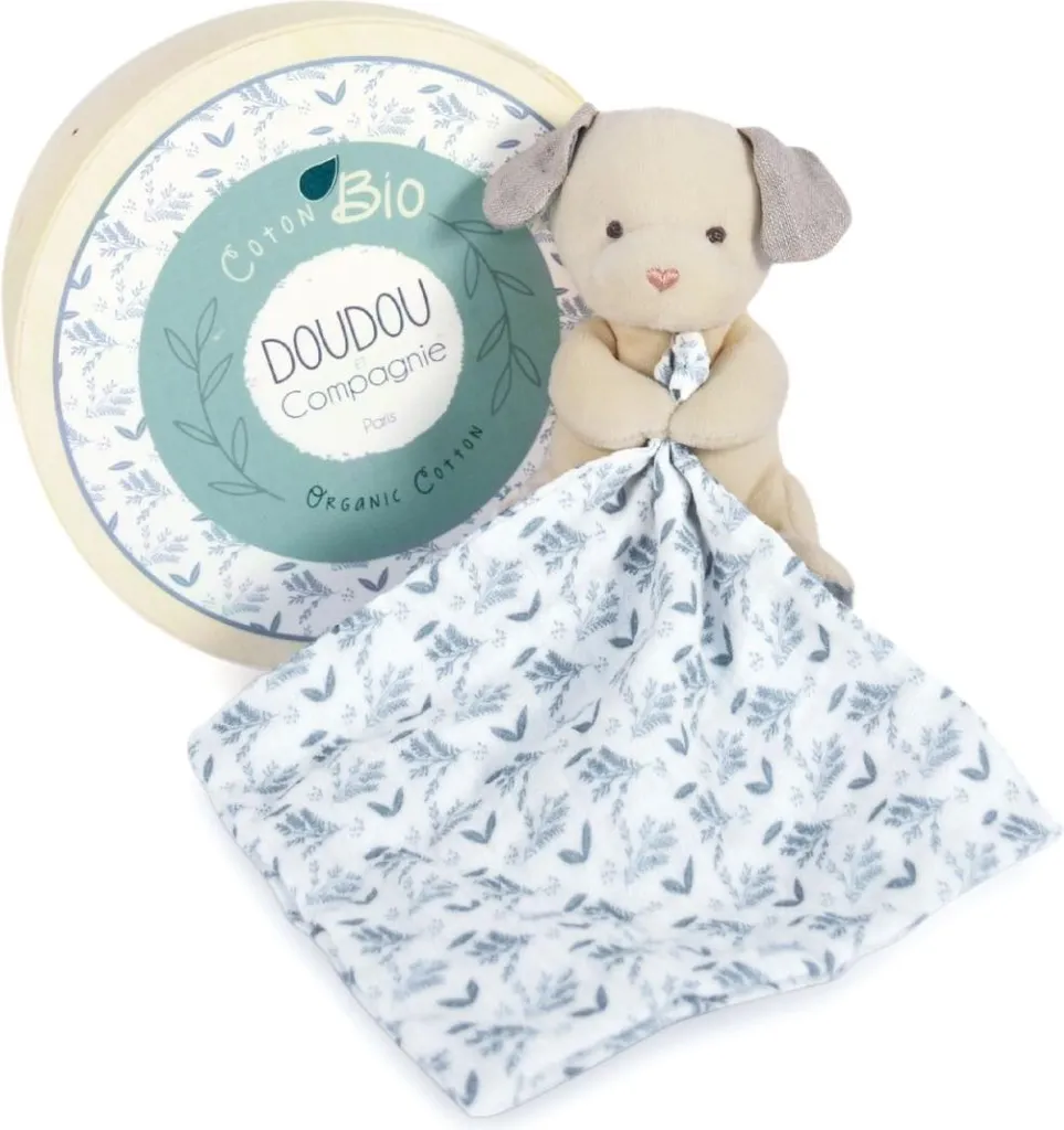 Cadeau de Naissance Doudou Chien 15cm : Coffret avec Couverture Coton