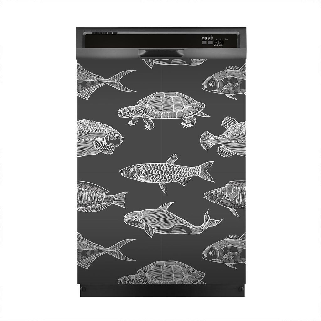 Magnete Dekorative 60x80 cm Küche Magnetmatte Spülmaschine - Schwarzer Fisch Meeresfrüchte