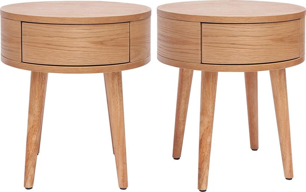 Miliboo - Runde Nachttische aus hellem Holz mit Schublade (2er-Set) JUDITH