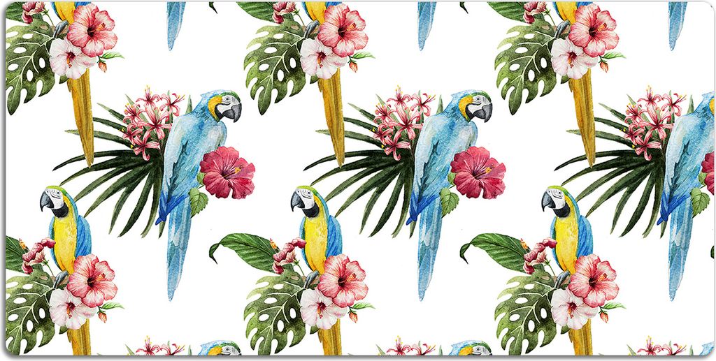 Schreibtischmatte Tischunterlage 100x50 cm Mauspad - Papageien und Blumen
