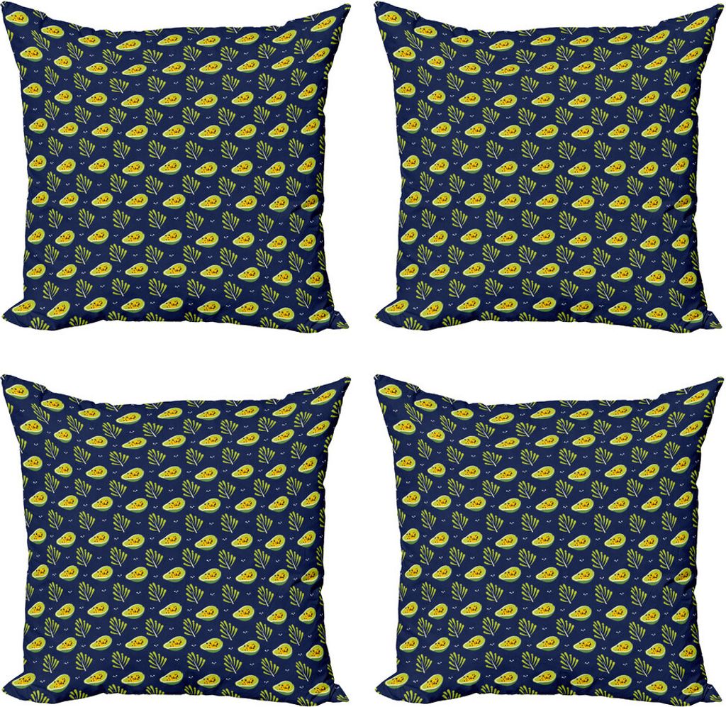 ABAKUHAUS Exotisch Kissenbezug Set (4 Stück), Tropische Papaya und Branchen, Moderner Doppelseitiger Digitaldruck, 50 cm x 50 cm, Indigo und Hellg...