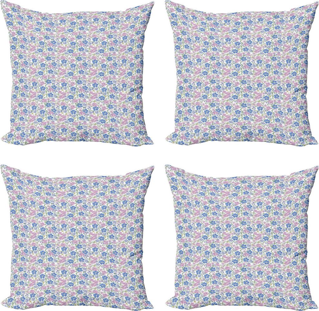 ABAKUHAUS Blumen Kissenbezug Set (4 Stück), Frühlings-Weinlese-Blumen, Moderner Doppelseitiger Digitaldruck, 45 cm x 45 cm, Mehrfarbig