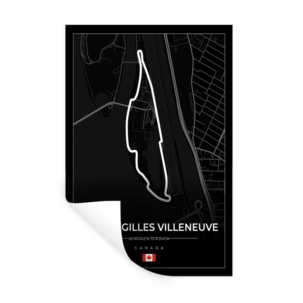 MuchoWow Wandtattoo Wandsticker Wandaufkleber Rennsport - Rennstrecke - Circuit Gilles Villeneuve - Kanada - F1 - Schwarz 60x90 cm Selbstklebend ...