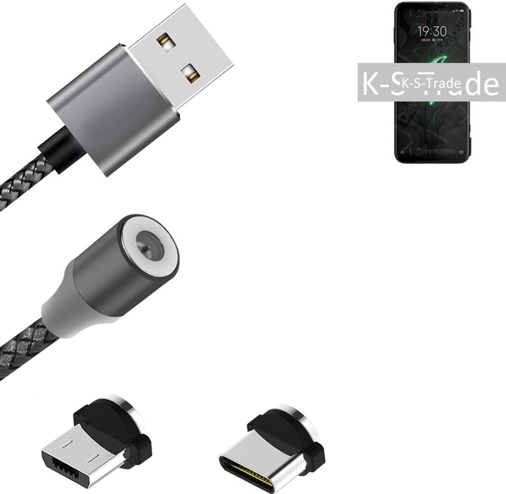 K-S-Trade Hochwertiges Magnet-Lade-kabel Sync-Kabel Daten-Kabel für Sony Xperia XZ2 Premium mit USB-Typ-C-Anschluss und Micro-USB-Anschluss 2A bis zu