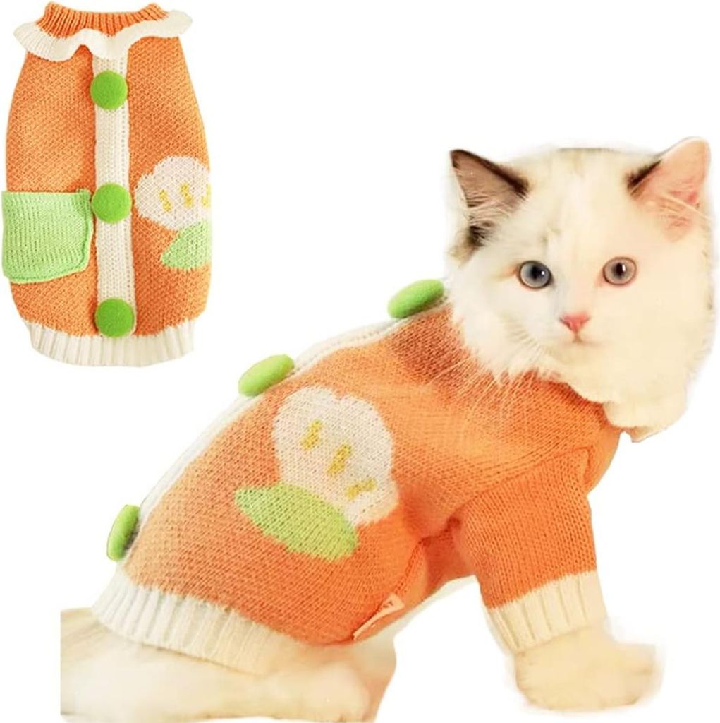 Katzenpullover für Katzen, warme Welpenkleidung für kleine Hunde, Knopf, Kätzchen, Strickwaren, Hunde-Sweatshirt, Winter-Haustierkleidung für C...
