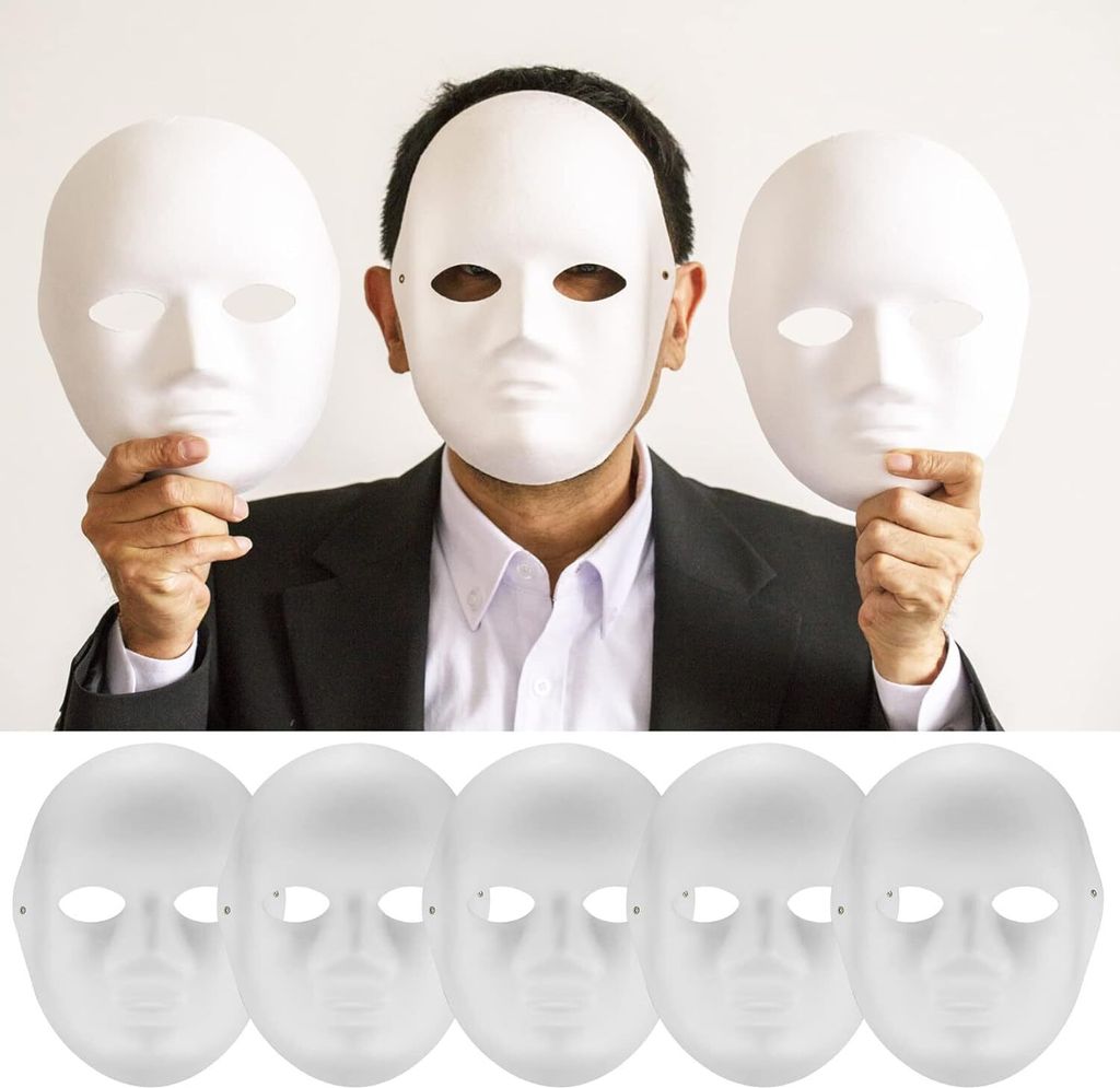 10 Stück DIY Weiße Papier Maske, Maskerade-Masken Zellstoff Blank zum Bemalen, Überstreichbare Papiermasken für Karneval, Cosplay, Halloween Party