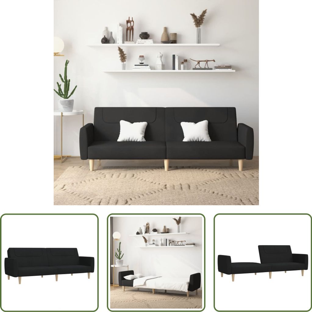 The Living Store Schlafsofa 2-Sitzer Schwarz Stoff