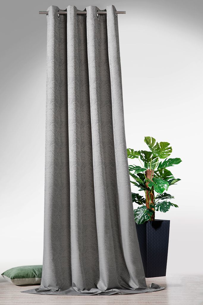 heimtexland Verdunkelungsvorhang Dekoschal Jacquard Gardine Blackout Beschichtung Vorhang HxB 245x135 Ösenschal Isolierend Typ762 Grau