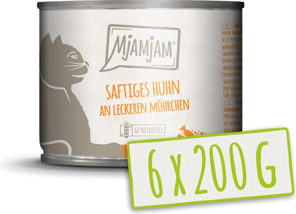 Aliment complet pour chats MjAMjAM Poulet Carottes lot de 6x200g bien-être