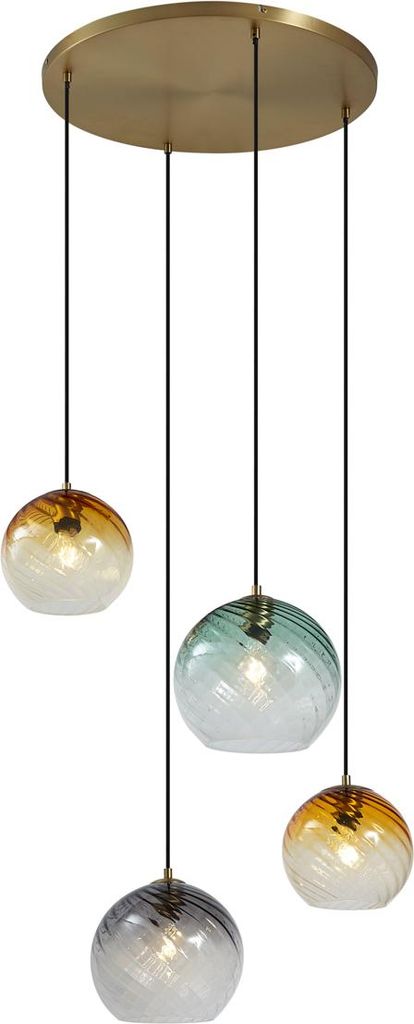 QAZQA - Art Deco Pendelleuchte I Pendellampe I Hängelampe I Pendellampe I Pendelleuchte I Lampe I Leuchte Bronze mit Rauchbernstein und grünem Gl...