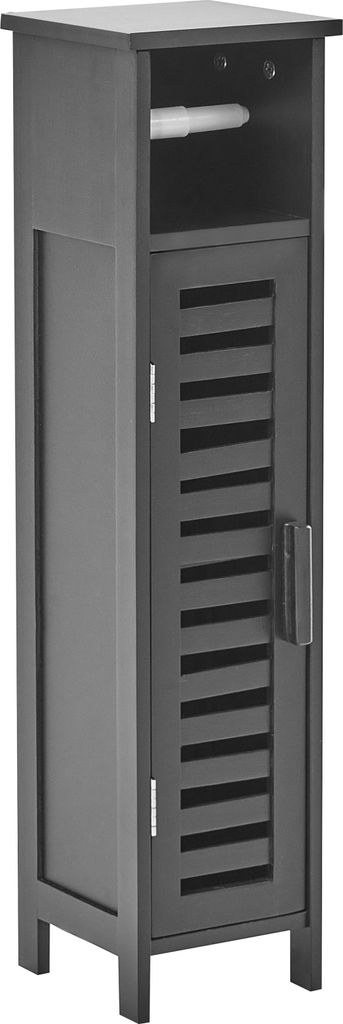 BELIANI Toilettenpapier-Schrank Schwarz Bambusholz Schmal 72 cm Hoch mit Tür Lattenoptik Lamellenoptik Rustikal Badmöbel Badezimmer Aufbewahrung