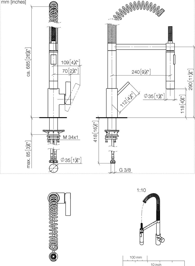 Dornbracht TARA ULTRA Profi-Einhebelmischer, Ausladung 240mm, 33860875-19
