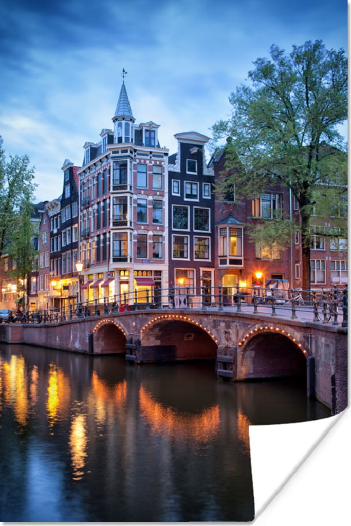MuchoWow Poster Amsterdam - Baum - Haus 80x120 cm - Papierdruck