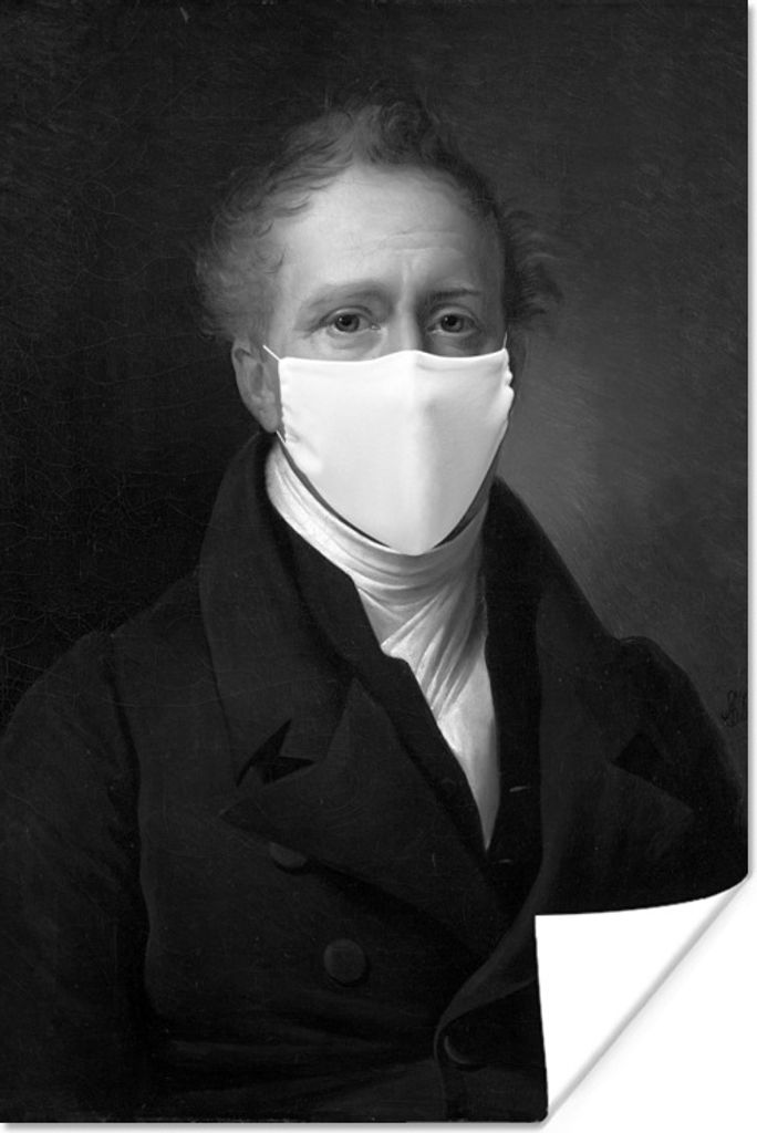 MuchoWow Poster Daniel Francis Schas mit weißem Mundschutz - Gemälde von Alexandre Jean Dubois Drahonet - schwarz-weiß 20x30 cm - Papierdruck
