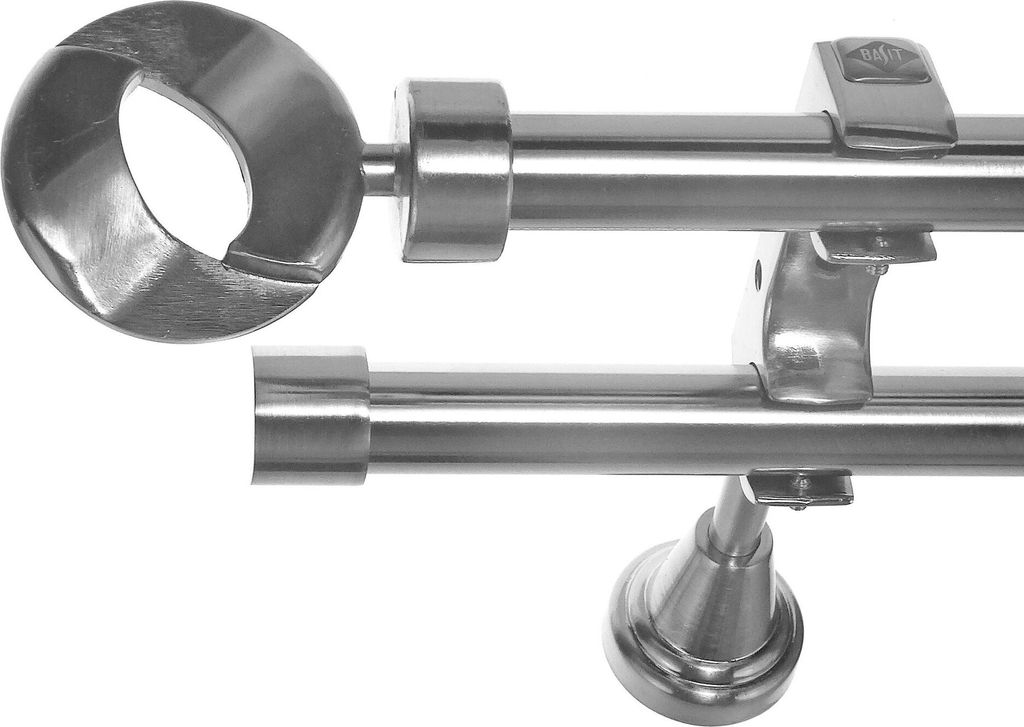 Gardinenstange mit Wandhalterung I Metall Edelstahl Look 2-läufig Ø 20mm I H60RR