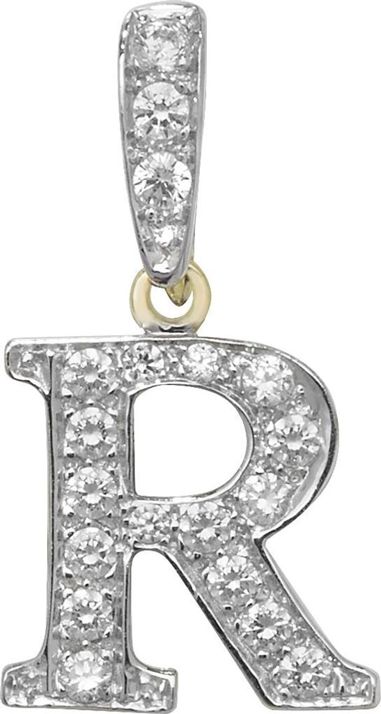 Atemberaubender 9 Karat (375) Gold Buchstaben / Initiale Damen - Anhänger mit Zirkonia; TRS35337LTR