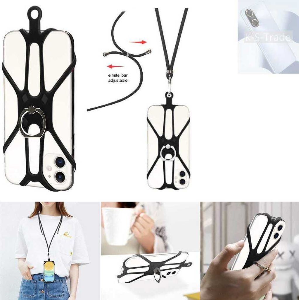 K-S-Trade 3in1 Handykette Handyband Handykordel Halsband Smartphone-Ring Handy-Ring kompatibel mit Huawei Enjoy 60 Fingerhalterung Handyring
