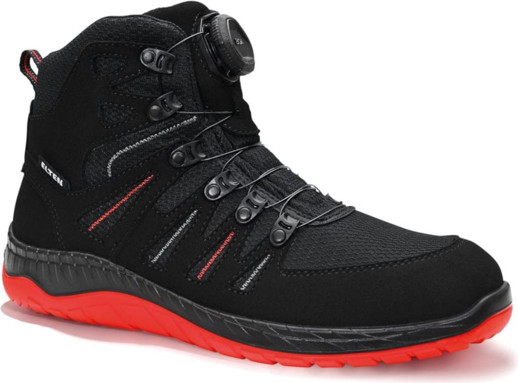 ELTEN MAVERICK nero-rosso Mid ESD S3S, scarpe antinfortunistiche per donna e uomo, leggere, puntale in acciaio, materiale tomaia: pelle, fodera interna: tessuto (traspirante), taglia 41