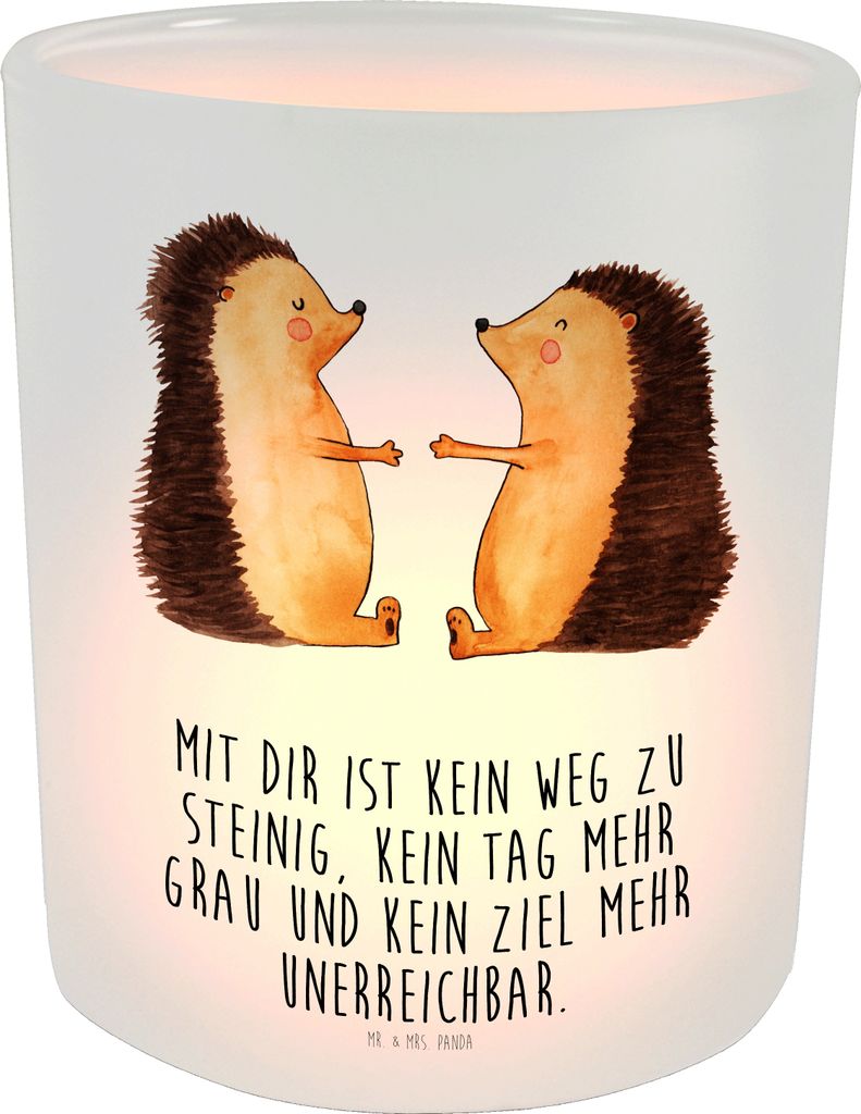 Mr. & Mrs. Panda Teelichthalter Igel Liebe - Transparent - Geschenk, Freundin, Hochzeit, kerzenhalter klein, Windlicht Glas, aus, Hochzeitstag