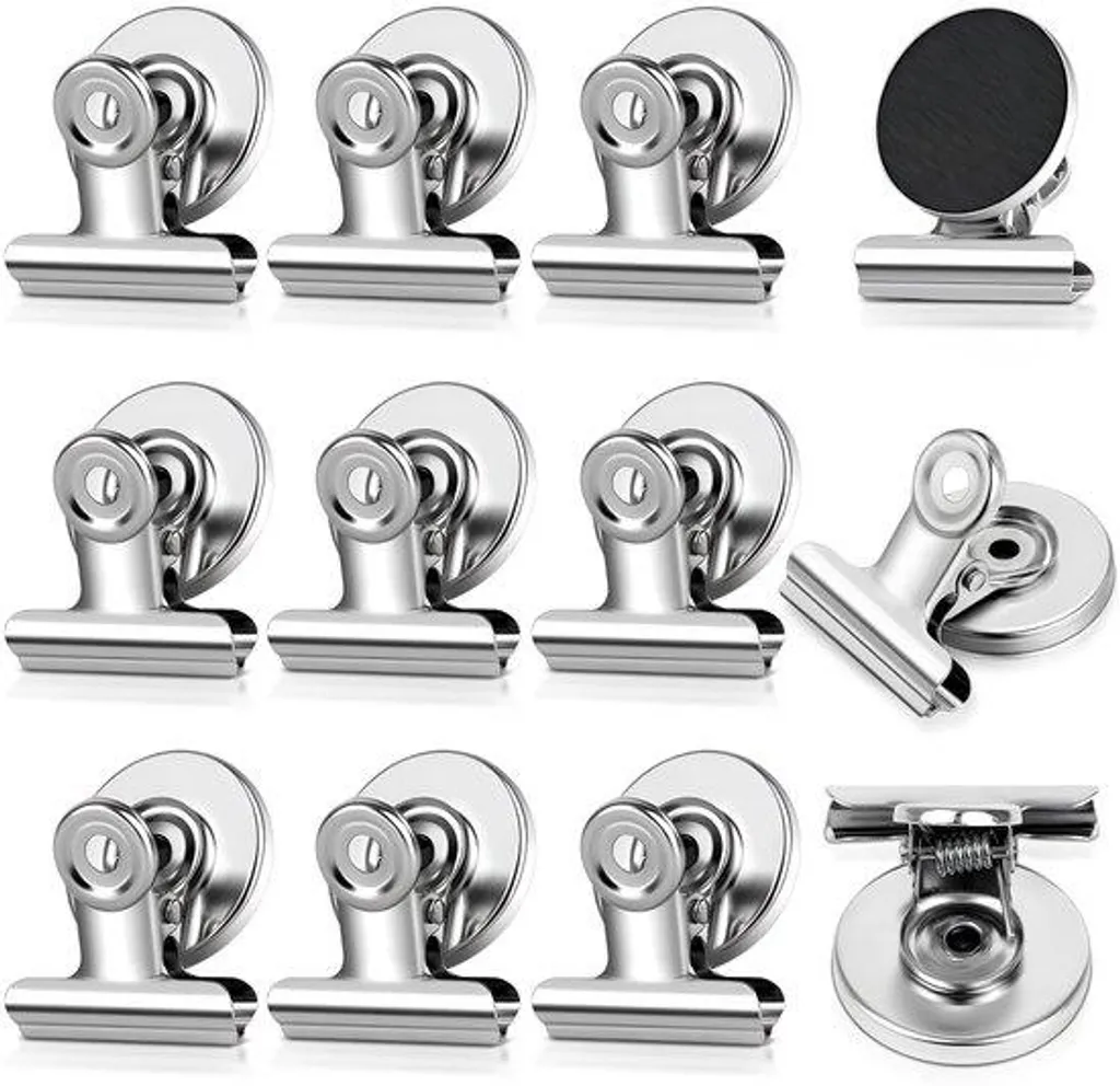 Lot de 12 aimants argentés avec clip anti-rayures pour frigo et photos