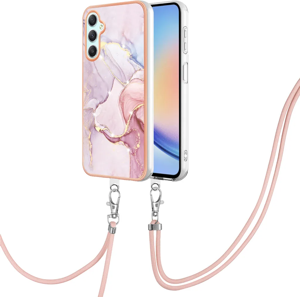 Custodia con cinturino per Samsung Galaxy A54, bumper in TPU morbido, custodia protettiva, con cinturino regolabile Oro rosa