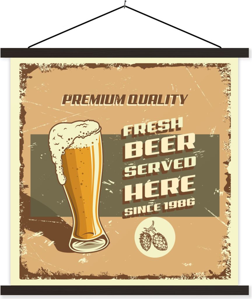 MuchoWow Textilposter Mannshöhle - Bier - Schaum - Vintage 120x120 cm mit schwarzem Rahmen - Aufhängungsset