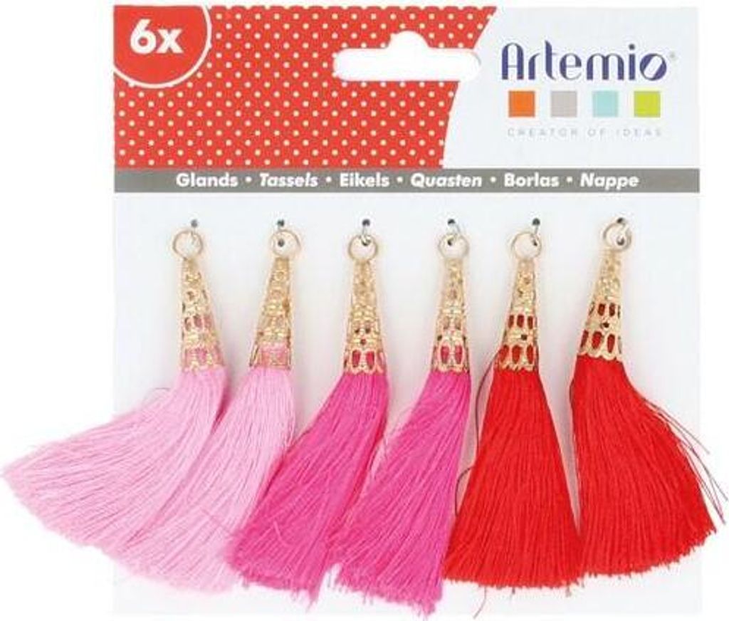 6 Quasten pink-fuchsia-rot