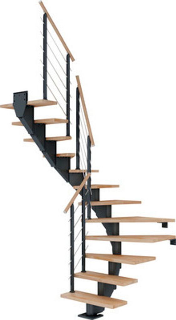 Pertura Mittelholmtreppe Alena Buche Leimholz Anthrazit 1/2-gewendelt 75 cm 12 Stufen / 13 Steigungen Relinggeländer Ant