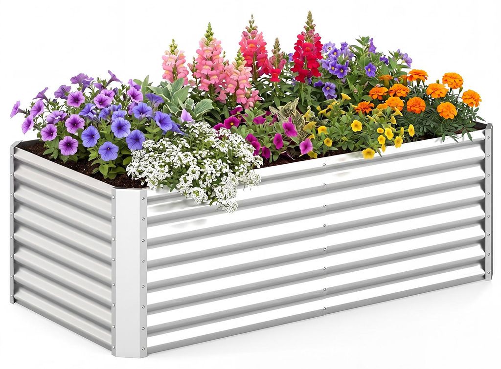 COSTWAY Hochbeet Metall, Gartenbeet mit offenem Boden, Pflanzbeet rechteckig wetterfest, Kräuterbeet aus verzinktem Blech, Gemüsebeet 181,5x94x60...