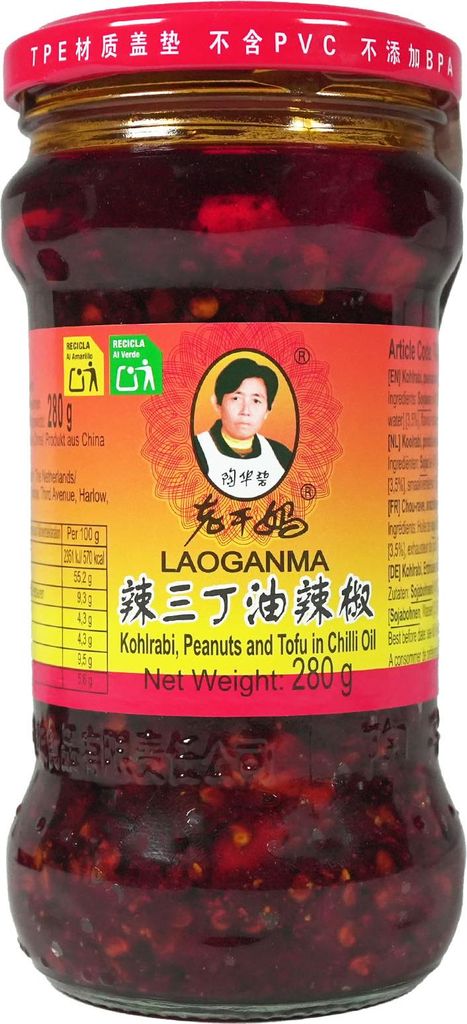 Lao Gan Ma Kohlrabi, Peanuts, Tofu in Chiliöl 280g Produktbild 