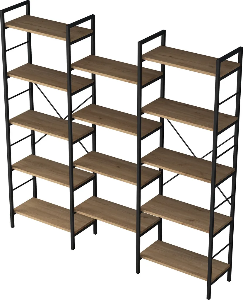 Bibliothèque Gain de Place 176x172 cm, Solution Rangement Noyer Durable