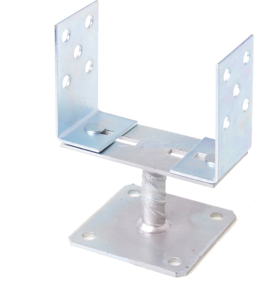 A metal post anchor bracket on a white background.