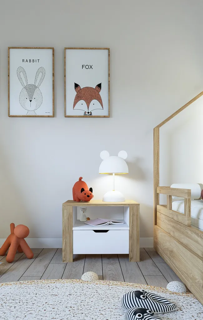 Table de chevet en noyer clair 60 cm de largeur pour chambre moderne
