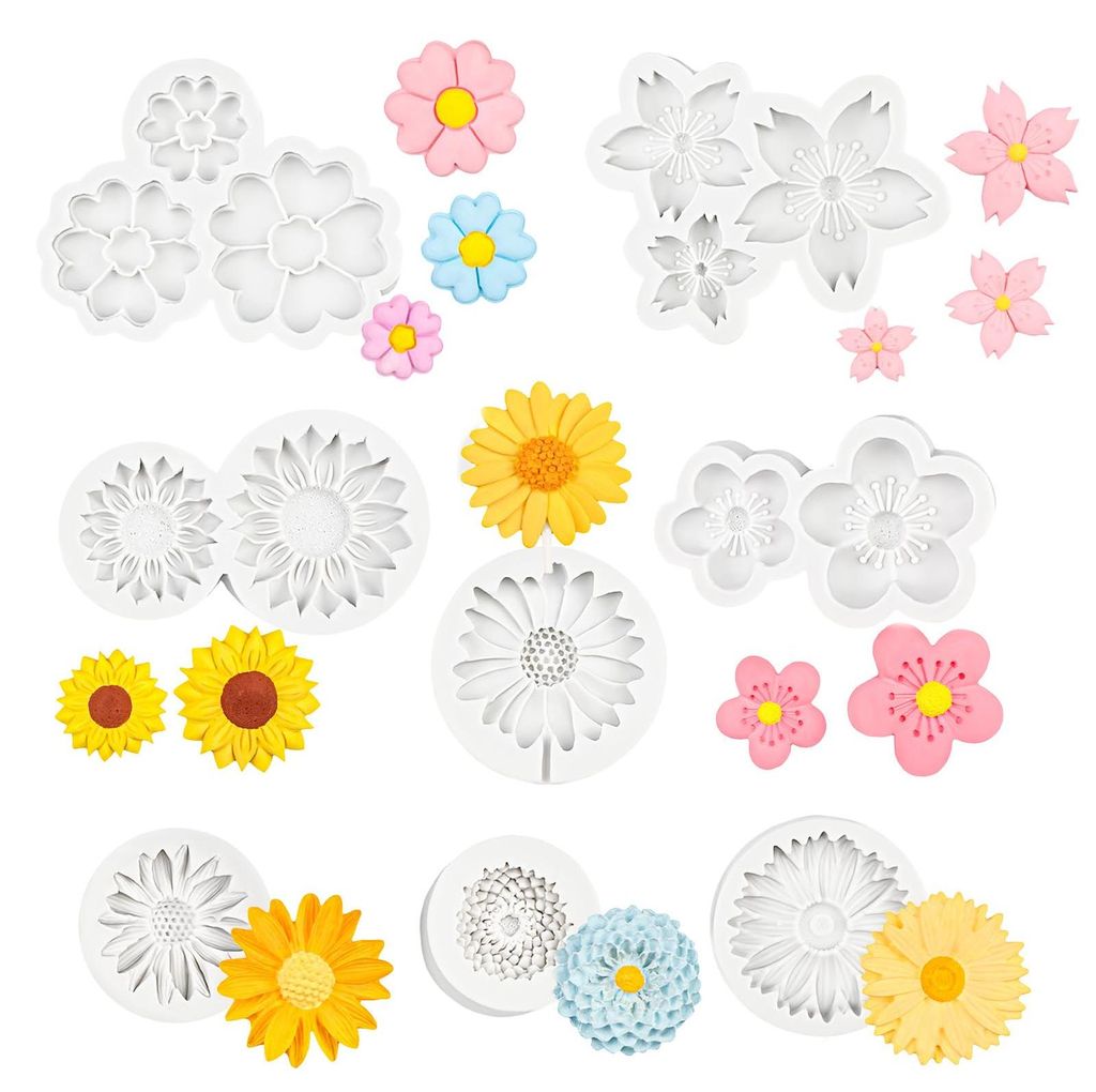 8 kleine Silikonblumenformen, 3D-Silikonformen für die Herstellung von Kerzen, Fondant, Seife, Harz, Bastelarbeiten, wiederverwendbare und flexibl...
