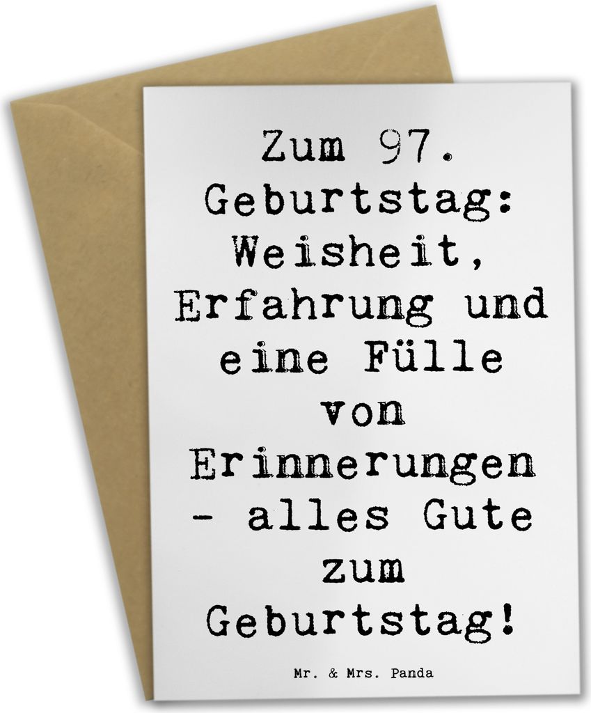 Mr. & Mrs. Panda Glückwunschkarte Spruch 97. Geburtstag - Weiß - Geschenk, einladungskarten, Glückwunsch, Lebensweisheit, weihnachtskarten, oste...