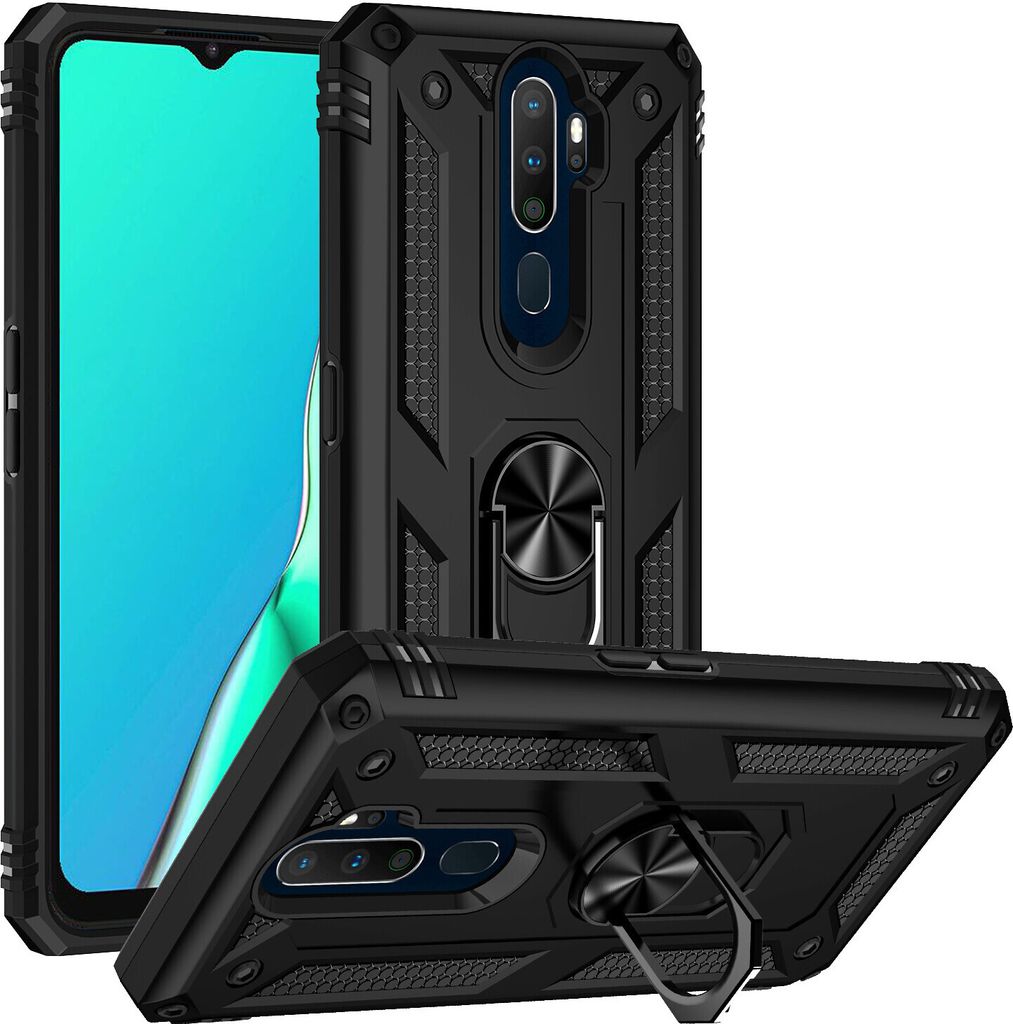 OPPO A9 2020 Hülle, Dual Layer Robust Militäre Schutzhülle mit Ringhalterung Ständer für OPPO A9 2020 / A5 2020 Schwarz