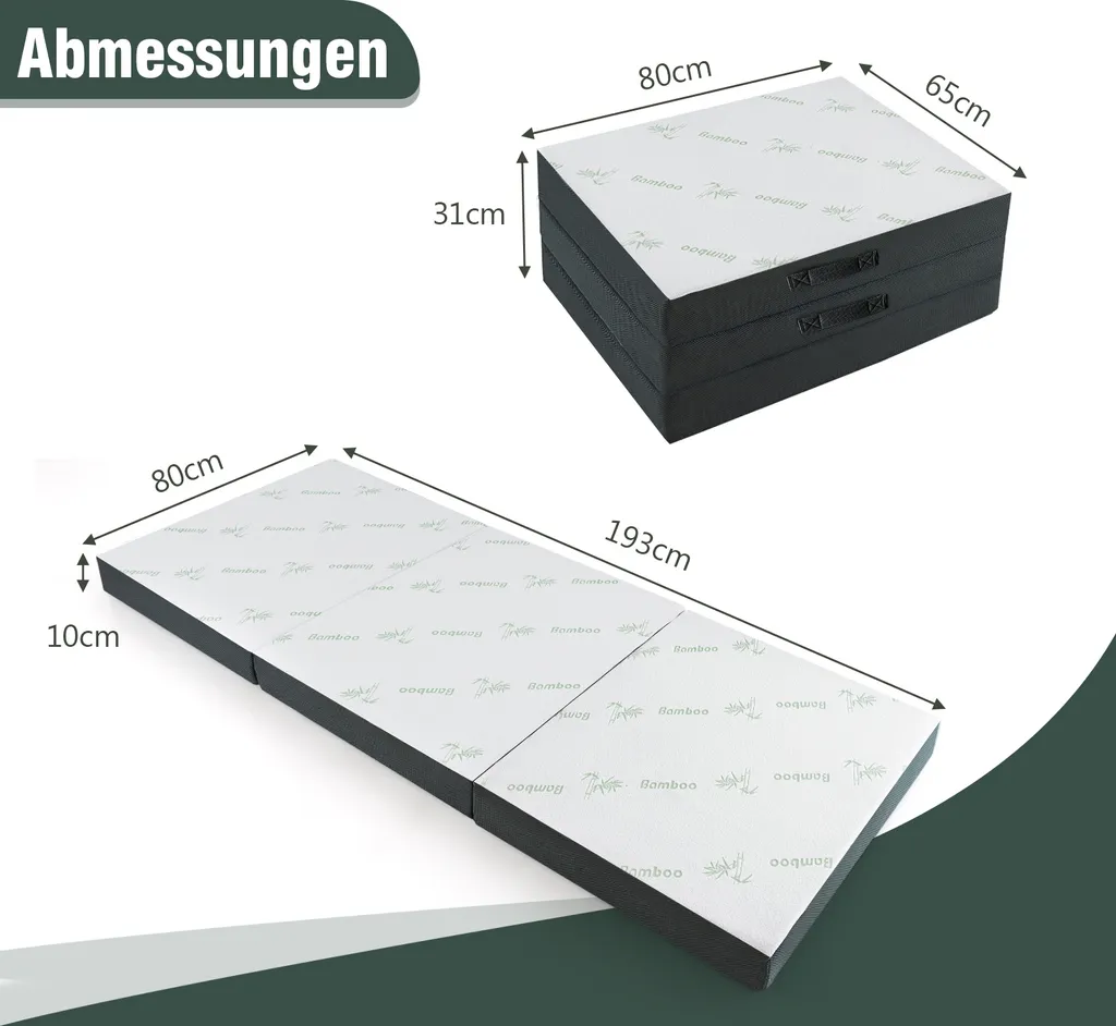 Matelas d'appoint pliant 3 volets 193x80cm, idéal pour lit d'invité