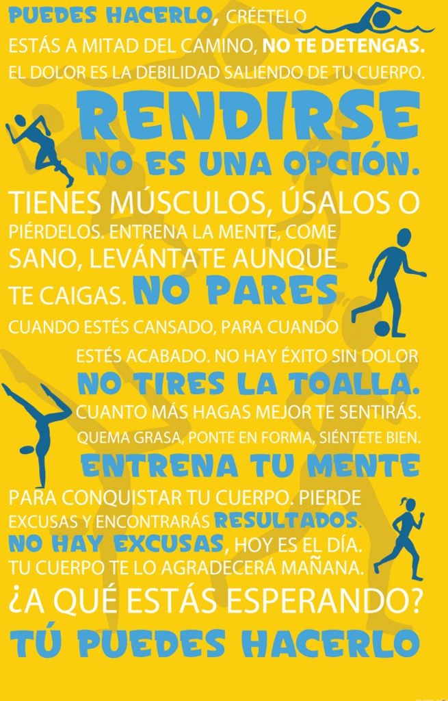 Motivation Kunstdruck Bild - Fitness, TÃo Puedes Hacerlo, Gelb (120 x 80 cm)