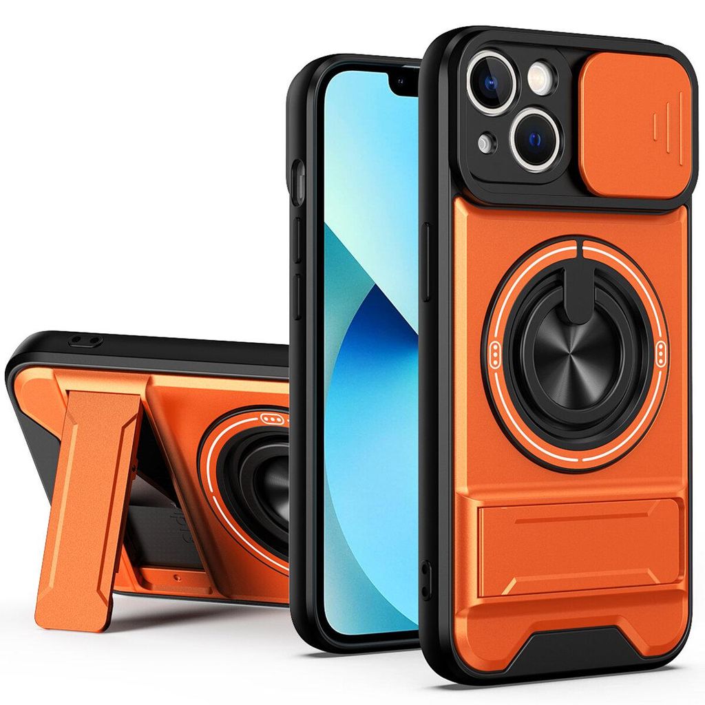 Magnetisch Hülle für iPhone 13 Militär Stoßfest Hülle mit Dia Kameraschutz und Ringhalter Ständer Orange