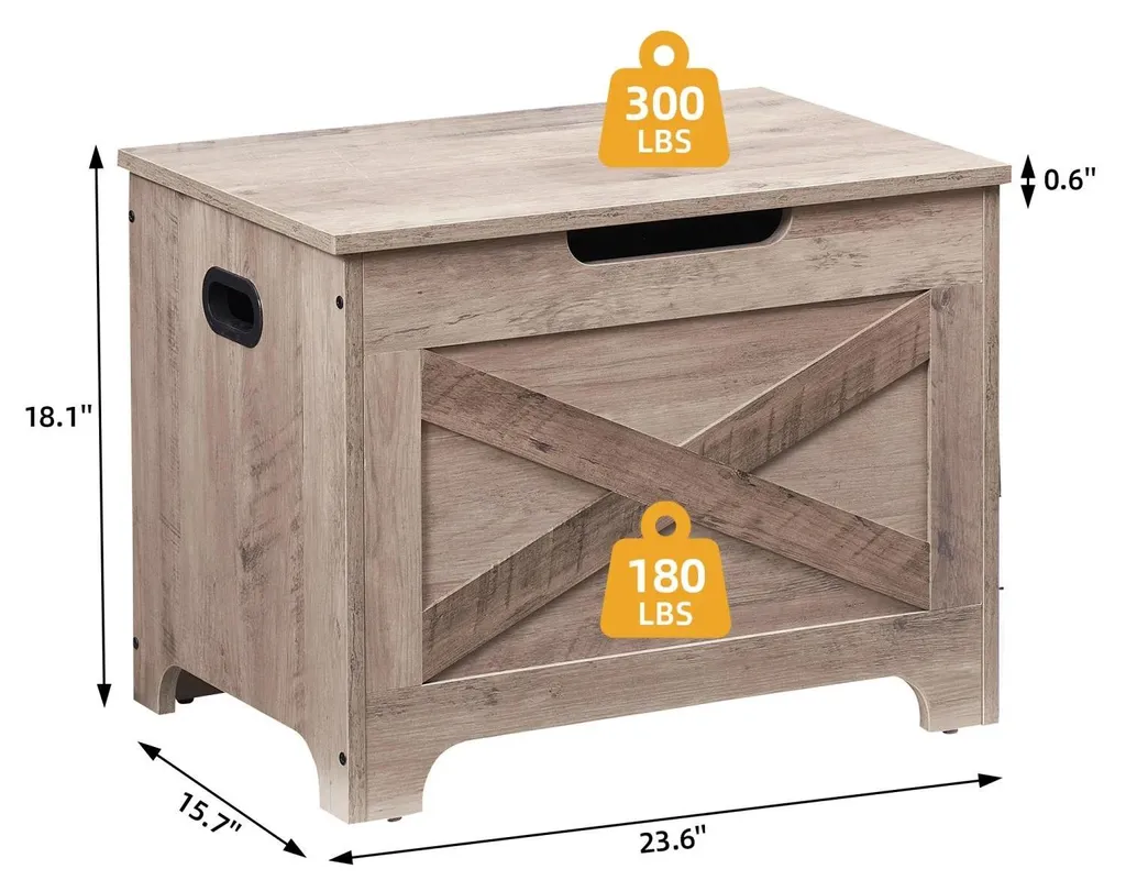 Coffre à jouets en bois gris aspect vieilli, banc coffre multifonction - 4