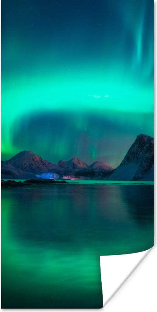MuchoWow Poster Nordlichter - Berge - Norwegen 60x120 cm - Wandschmuck