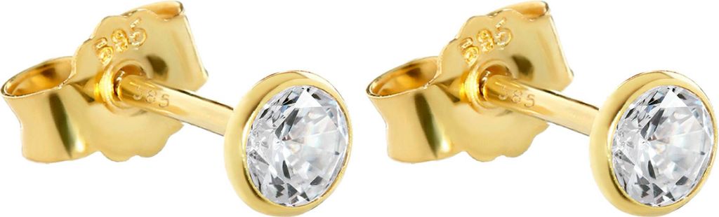 2x Single Ohrstecker Echt Gold 585er 4,0mm Cubic Zirkon Damen Herren Kinder 1748