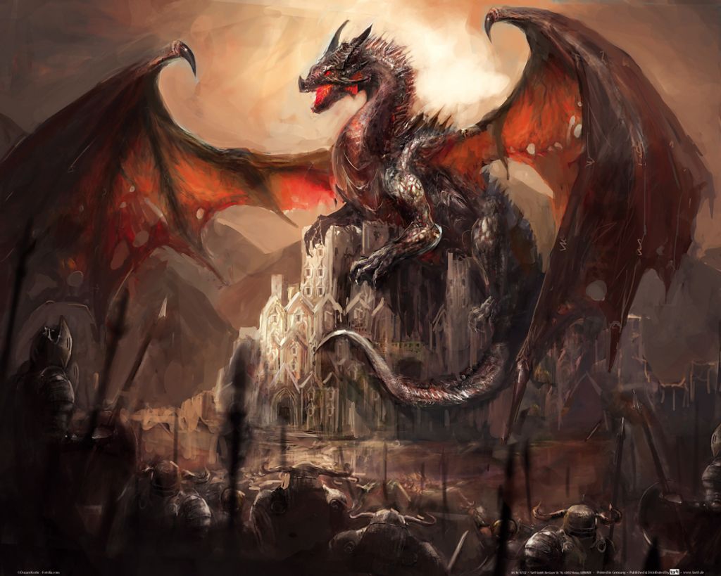 Drachen Kunstdruck Bild - Ein Schloss, Erobert Von Einem Drachen (40 x 50 cm)