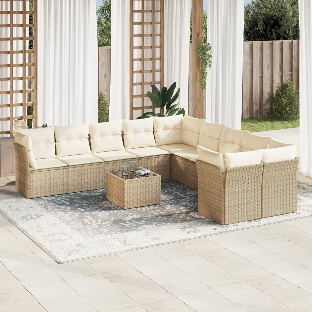 Maison Exclusive - 11-tlg. Garten-Sofagarnitur mit Kissen Beige Poly Rattan
