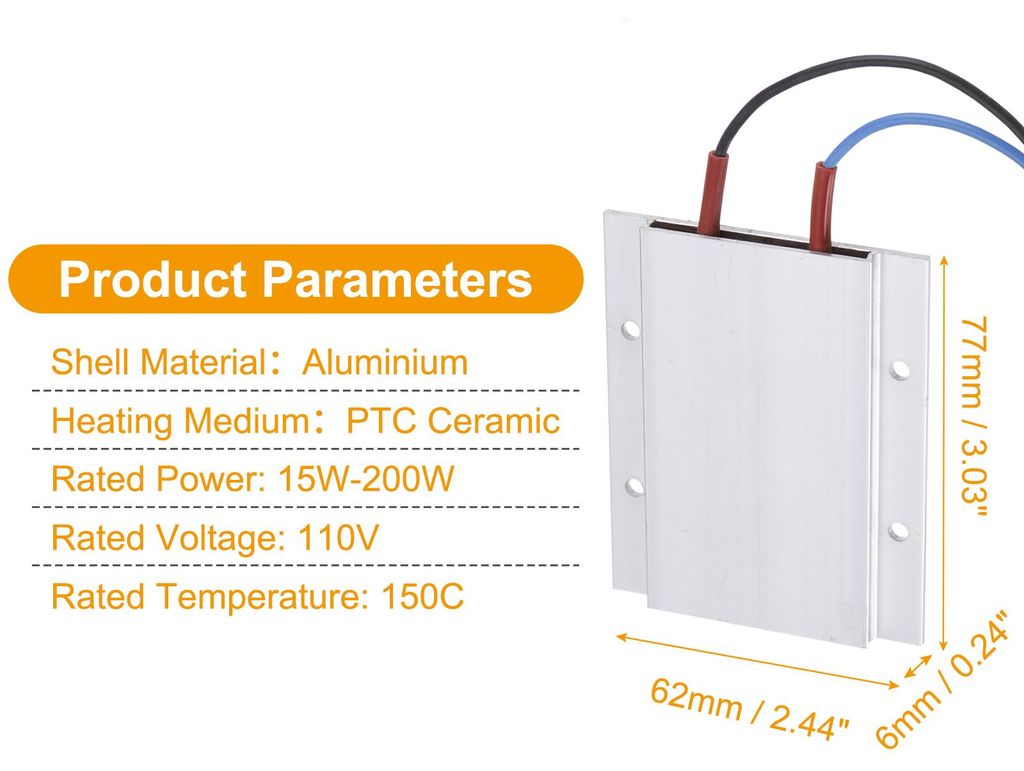 PTC Heizelement, AC DC 110V PTC Heizplatte Aluminiumgeh?use Keramik Polyimidfilm Plattenheizung 15W-200W 150C Isolierte Konstanttemperatur-Keramik-...