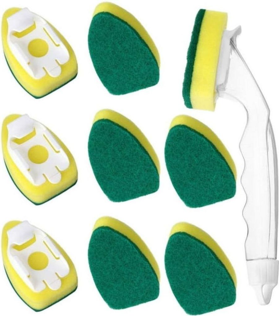 Dishwand Nachfš¹llpackung mit 9 Haushaltsreinigungsschw?mmen, Bš¹rstenkopf und 1 Griff fš¹r die Geschirrspš¹lreinigung in der Kš¹che, Ers...