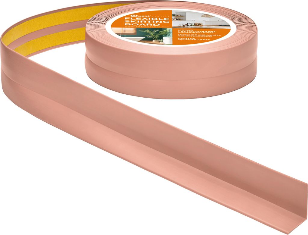 QUEST Weichsockelleiste Selbstklebend 30x30mm, 15m, Sockelleiste Knickleiste aus PVC Kunststoff, Flexible Fußleiste Wandabschlussleiste, hellbraun