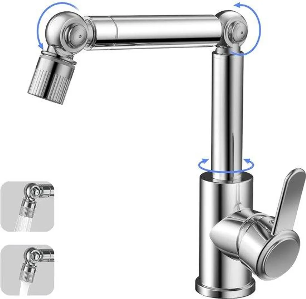 Mitigeur d'évier rotatif multifonction en chrome inoxydable - Série Aqua+