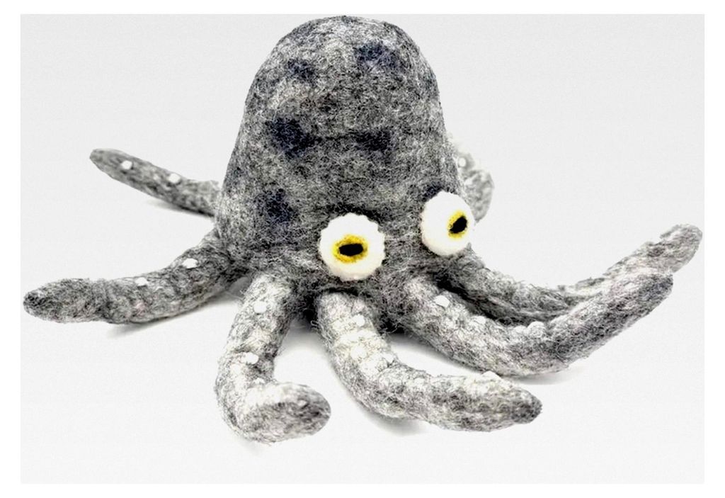 Eierwärmer Oktopus, grau, Filz, Handarbeit, 9cm x 8,5cm x 9cm