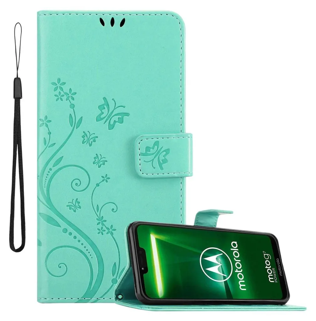Cadorabo Cover Motorola G7 Power Turchese Floreale | Protezione Portafoglio
